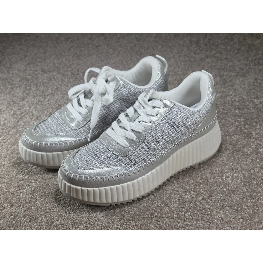 Universal Thread Womens Silver Metallic Tweed Platform Sneakers Size 8 Low Top